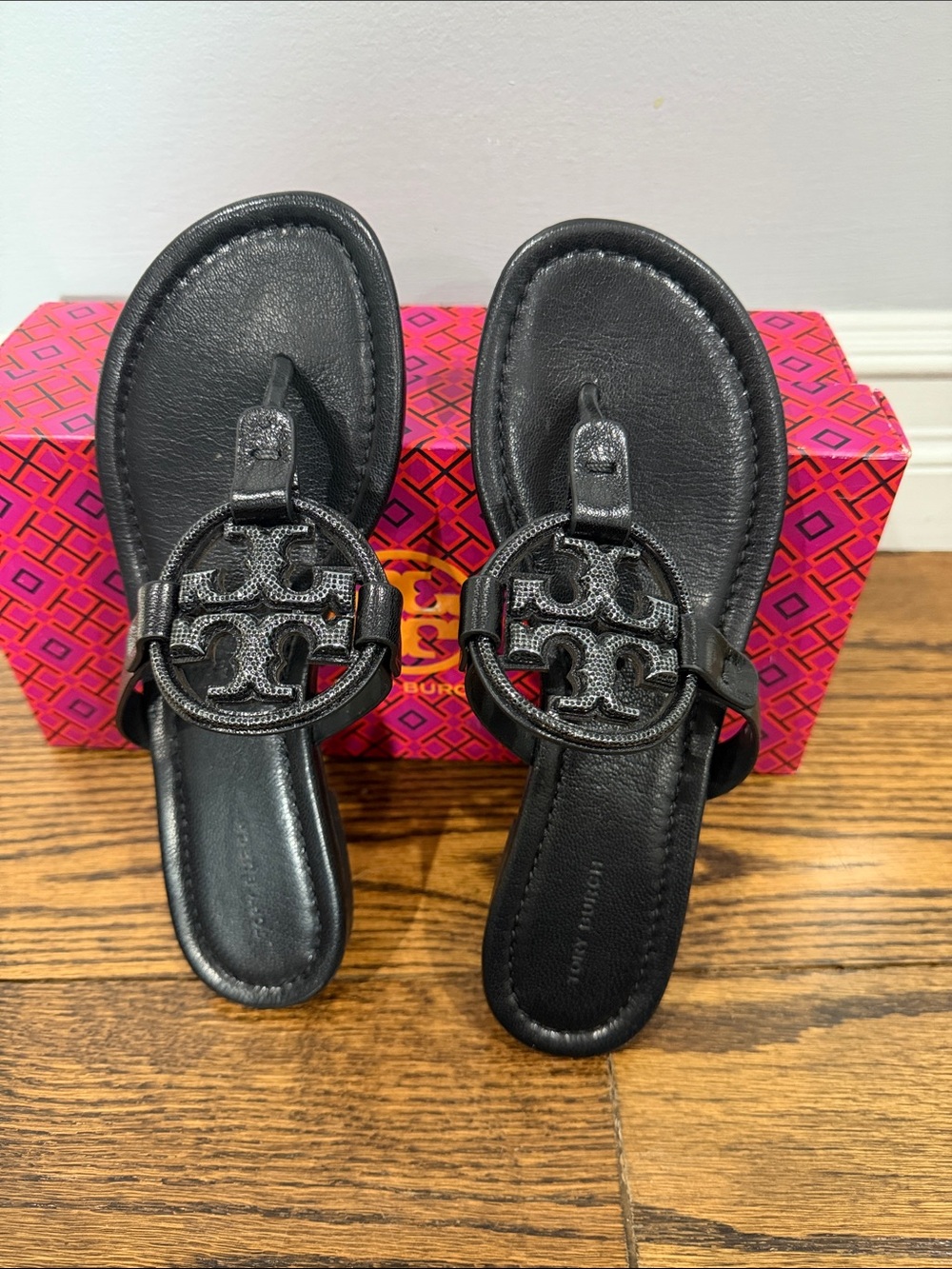 Tory Burch Miller Logo Thong Sandals with Round Emblem